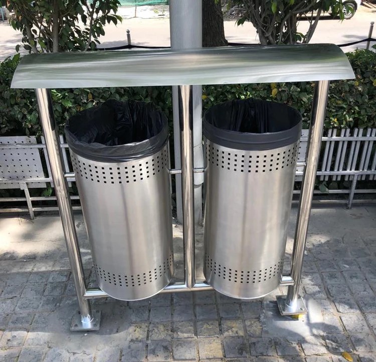 Stainless steel pole mount bin with canopy